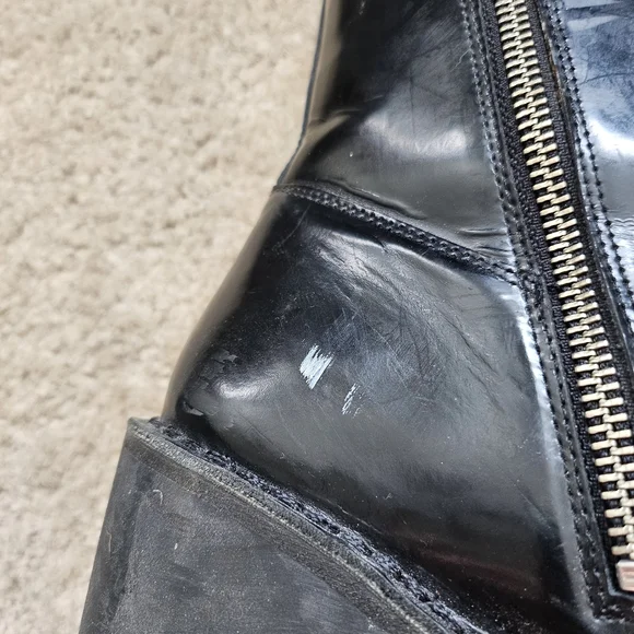 AllSaints Casey Black Leather Lace-Up Buckle Block Heel Ankle Boots SZ 40 - Picture 7 of 9